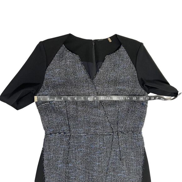 Ellie Tahari Size 8 Medium Gray & Blue Tweed Wool Short Sleeve V-Neck Sheath Dre - Picture 10 of 12